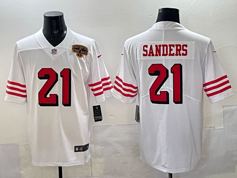 Men San Francisco 49ers 21 Sanders White Throwback Nike Limited NFL 2025 Jersey style 01